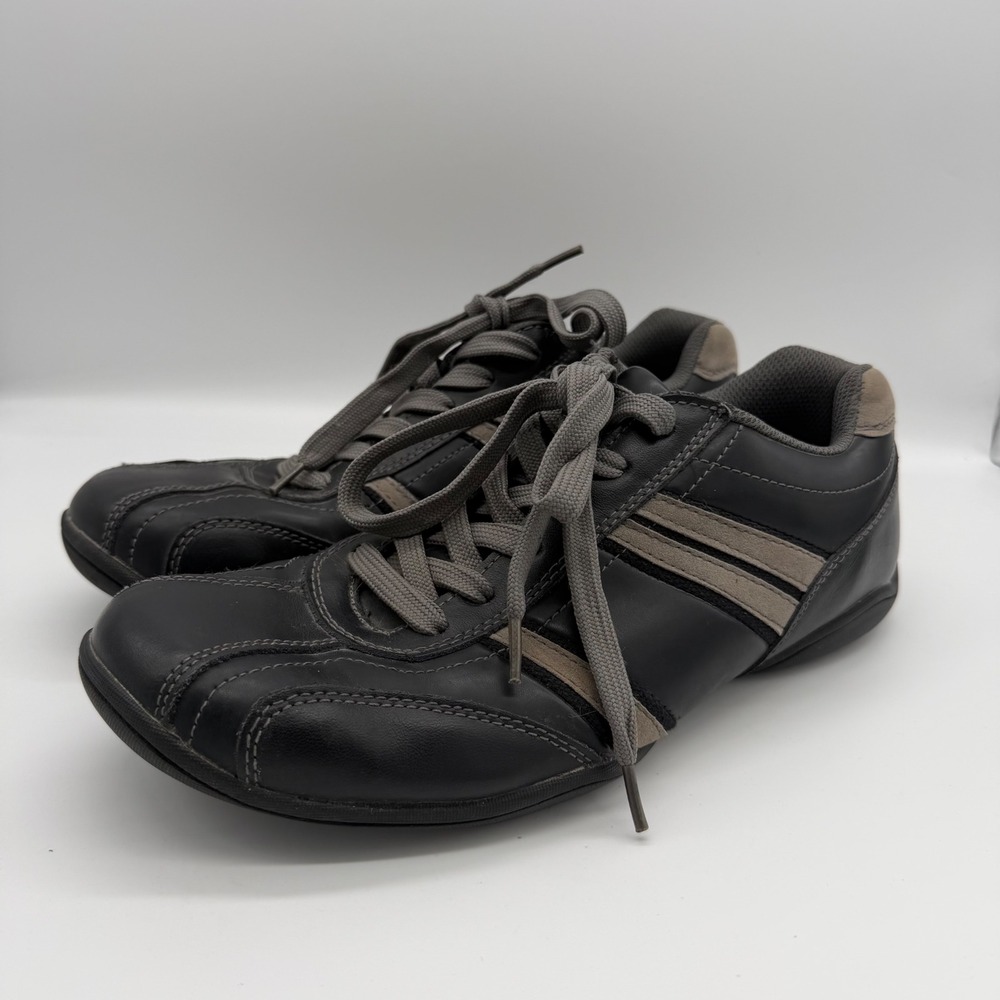 Perry Ellis America Y2K Ben Mens Black Gray Lace Up Leather Casual Sneakers 10.5